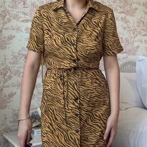 Vintage Tiger Print Maxi Shirt Dress